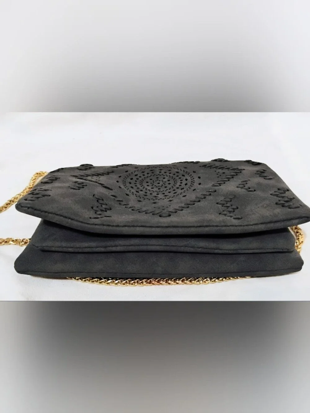 Free People Faux Suede Crossbody with Gold Chain